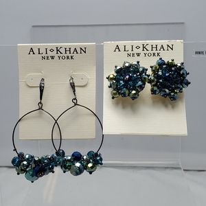 2/$25  2 pairs Ali khan blue aurora borealis earrings